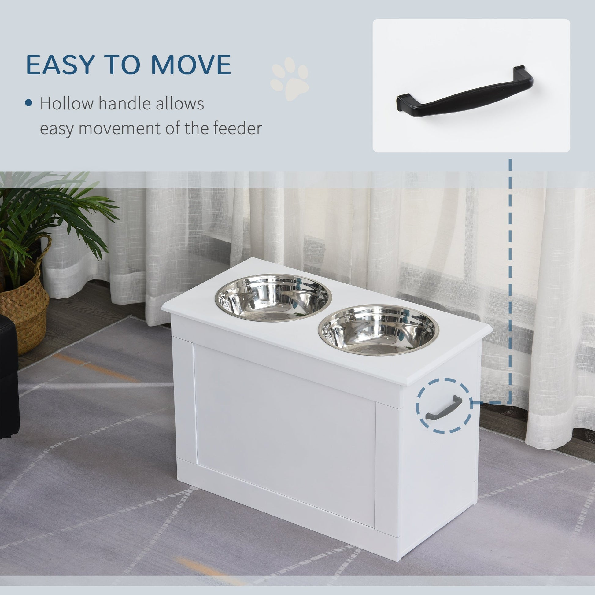 KFX-6707133 Elevated Dog Feeding Station with Stainless Steel Bowls and Storage for Large Pets, White