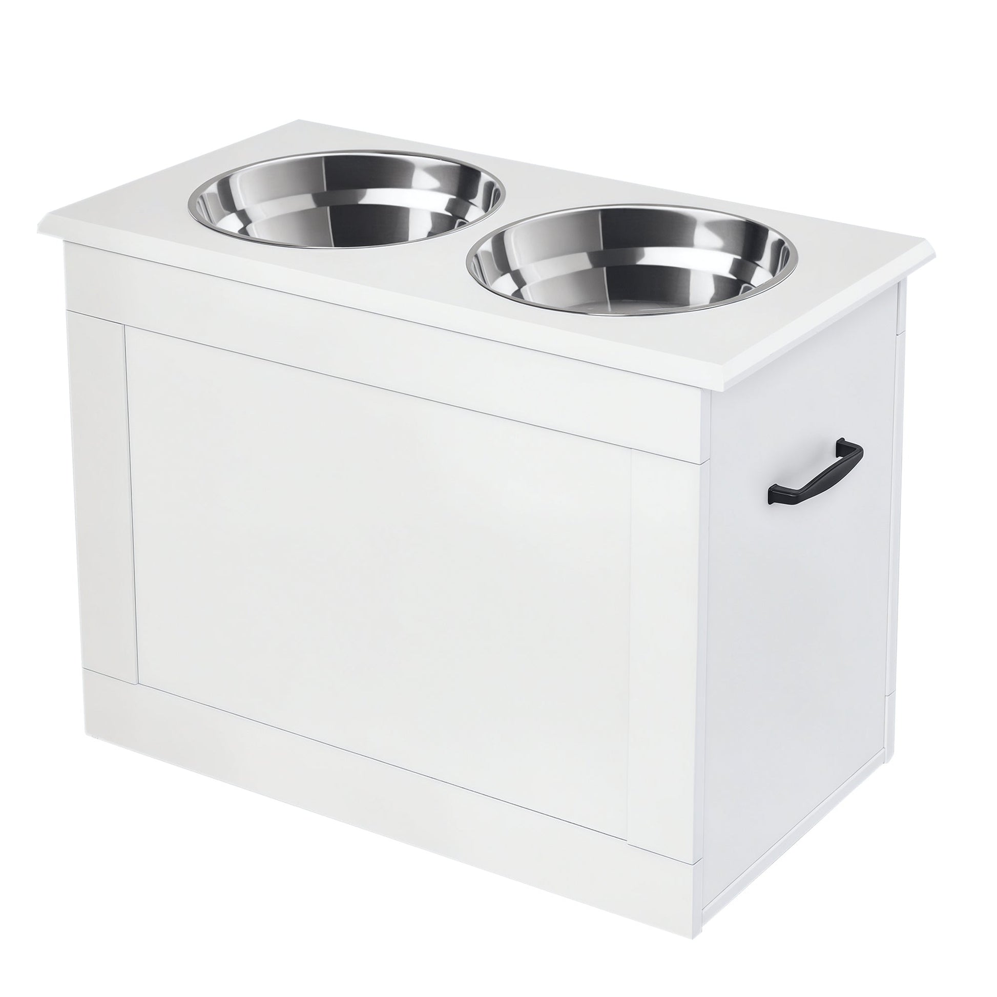 KFX-6707133 Elevated Dog Feeding Station with Stainless Steel Bowls and Storage for Large Pets, White