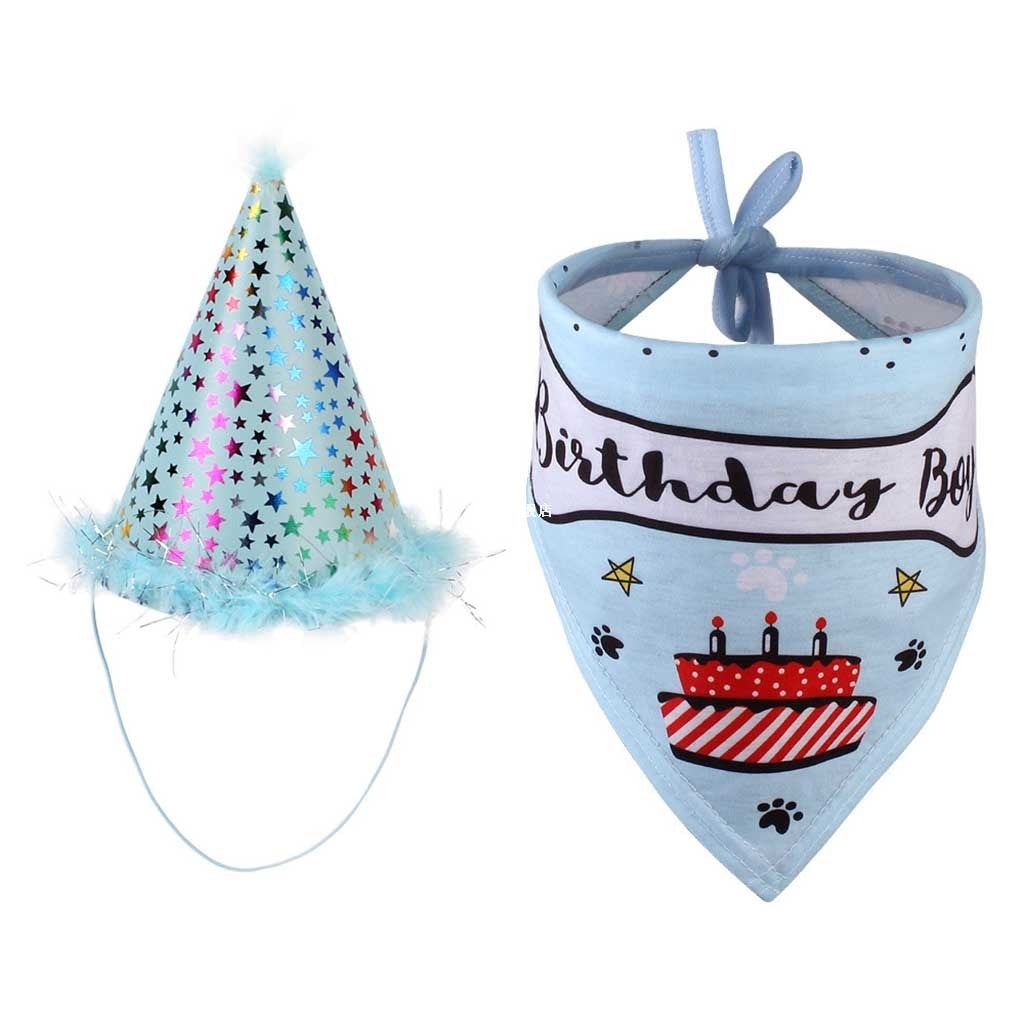 KFX-6707517 Pet Birthday Hat and Saliva Towel Set for Celebrating Your Furry Friend