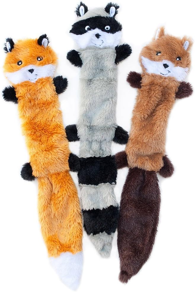 KFX-6708413 Squeaky Unstuffed Plush Dog Toys Set - Fox, Raccoon, and Squirrel for Small & Medium Breeds