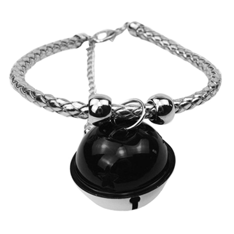 KFX-6708925 Hand Woven Pet Bell Collar in Gold, Blue, Black, and Bright Silver - Adjustable PU with Random Bell Colors