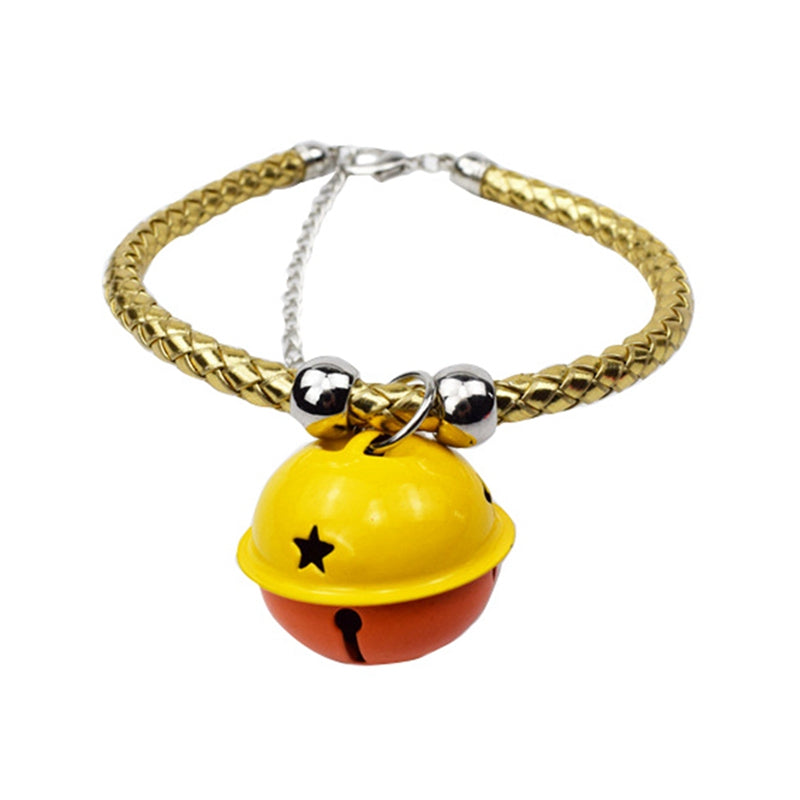 KFX-6708925 Hand Woven Pet Bell Collar in Gold, Blue, Black, and Bright Silver - Adjustable PU with Random Bell Colors