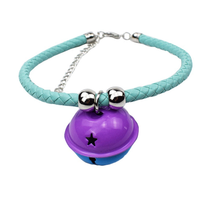 KFX-6708925 Hand Woven Pet Bell Collar in Gold, Blue, Black, and Bright Silver - Adjustable PU with Random Bell Colors