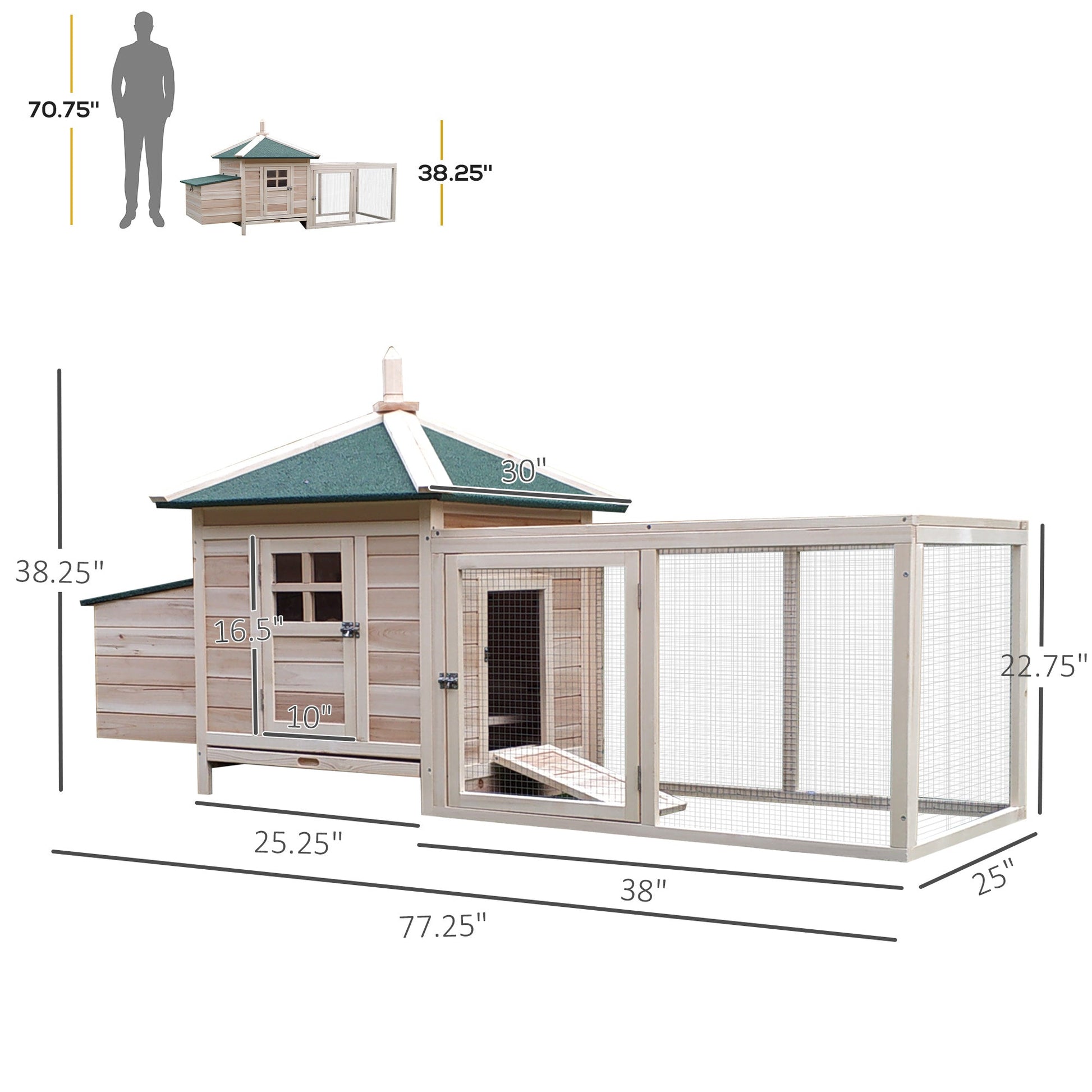 KFX-6710589 PawHut 77" Chicken Coop with Weatherproof Roof, Toxin-Free Materials, and Removable Cleaning Tray