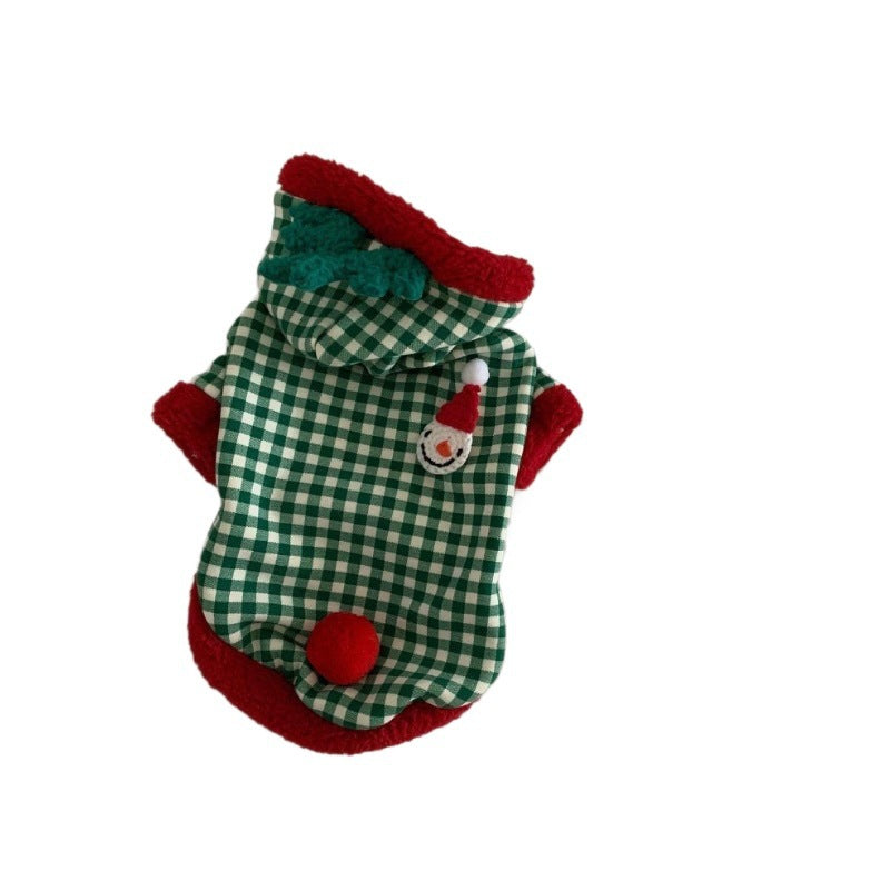 KFX-6711485 Fashionable Plaid Dog Hoodies and Christmas Pet Dresses for Winter, Soft Milk Silk Fabric Pullovers with Snowman Pattern, Suitable for Dogs and Cats