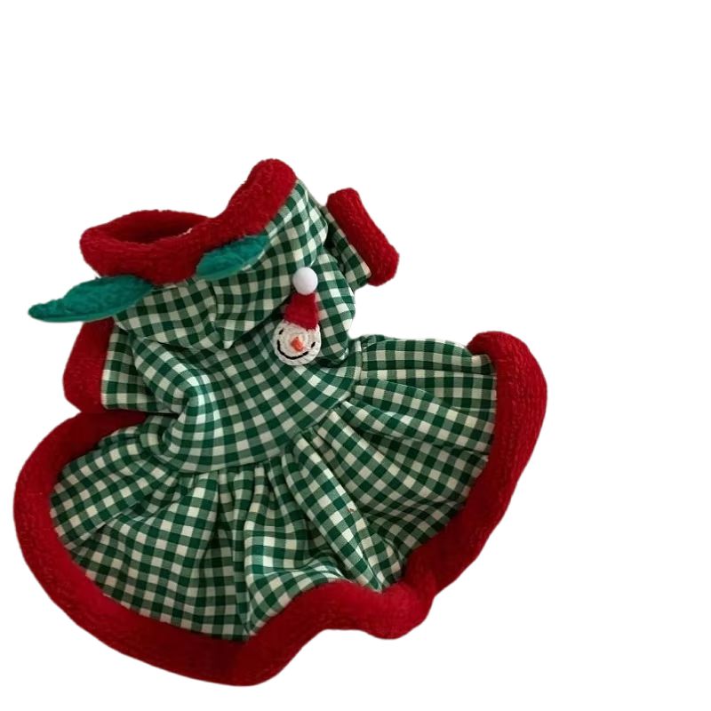 KFX-6711485 Fashionable Plaid Dog Hoodies and Christmas Pet Dresses for Winter, Soft Milk Silk Fabric Pullovers with Snowman Pattern, Suitable for Dogs and Cats