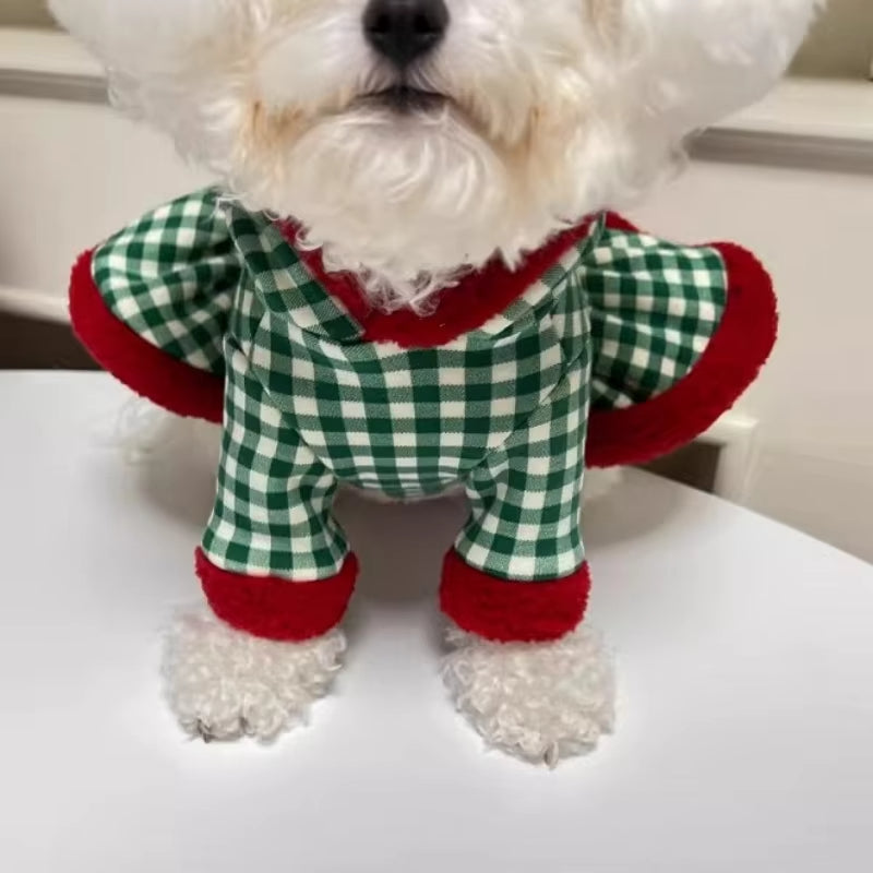 KFX-6711485 Fashionable Plaid Dog Hoodies and Christmas Pet Dresses for Winter, Soft Milk Silk Fabric Pullovers with Snowman Pattern, Suitable for Dogs and Cats