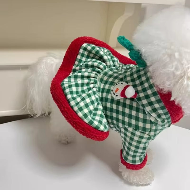 KFX-6711485 Fashionable Plaid Dog Hoodies and Christmas Pet Dresses for Winter, Soft Milk Silk Fabric Pullovers with Snowman Pattern, Suitable for Dogs and Cats
