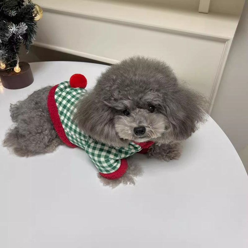 KFX-6711485 Fashionable Plaid Dog Hoodies and Christmas Pet Dresses for Winter, Soft Milk Silk Fabric Pullovers with Snowman Pattern, Suitable for Dogs and Cats