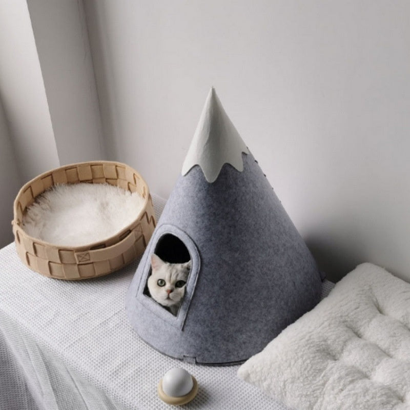 KFX-6711741 Felt Snow Mountain Semi-Enclosed Pet Bed for Cats