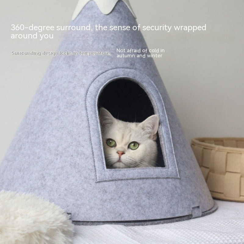 KFX-6711741 Felt Snow Mountain Semi-Enclosed Pet Bed for Cats