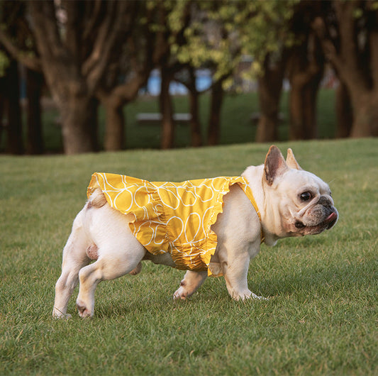 KFX-6720061 Cotton Cartoon Print Pet Dress Skirt in Pink and Yellow, Sizes 1 to 6