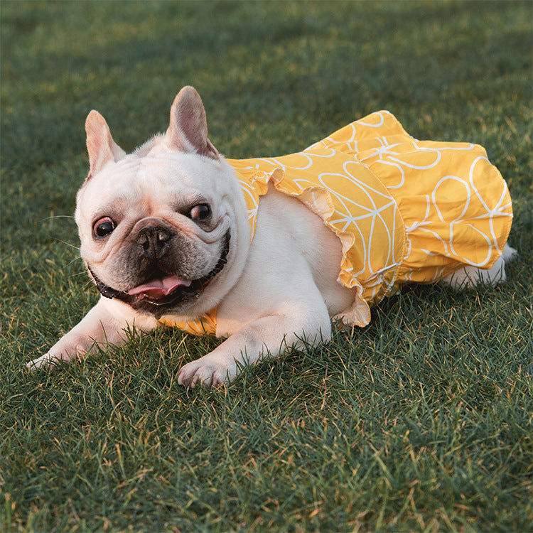 KFX-6720061 Cotton Cartoon Print Pet Dress Skirt in Pink and Yellow, Sizes 1 to 6