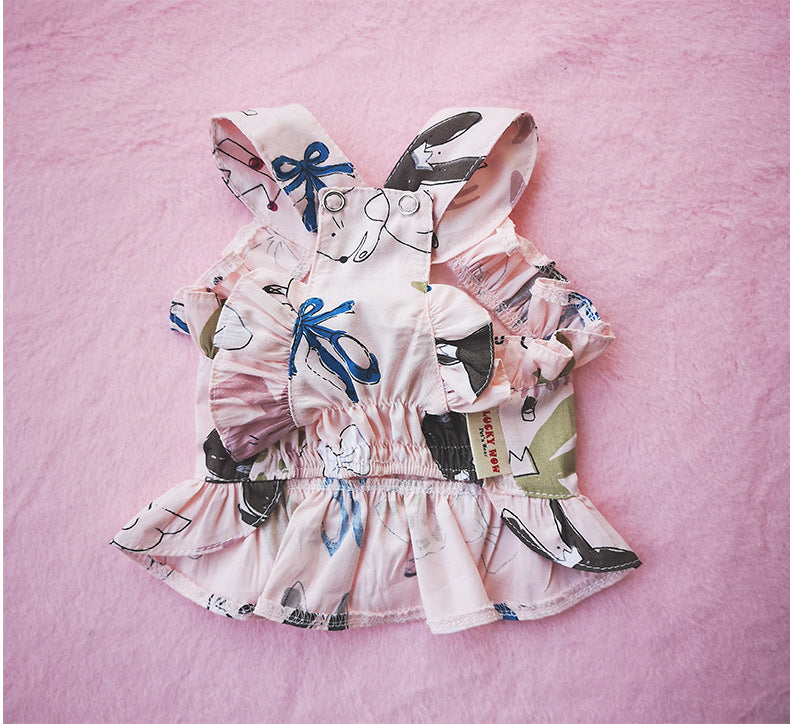 KFX-6720061 Cotton Cartoon Print Pet Dress Skirt in Pink and Yellow, Sizes 1 to 6