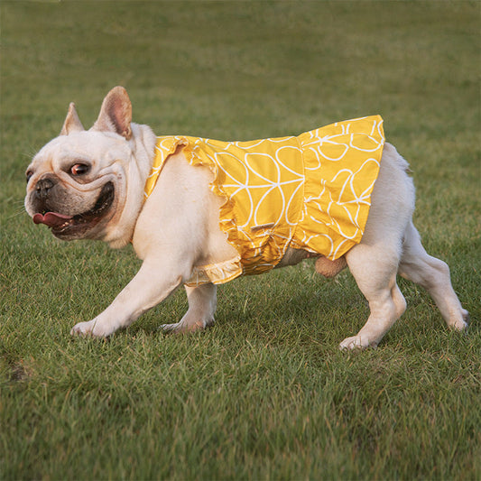 KFX-6720061 Cotton Cartoon Print Pet Dress Skirt in Pink and Yellow, Sizes 1 to 6