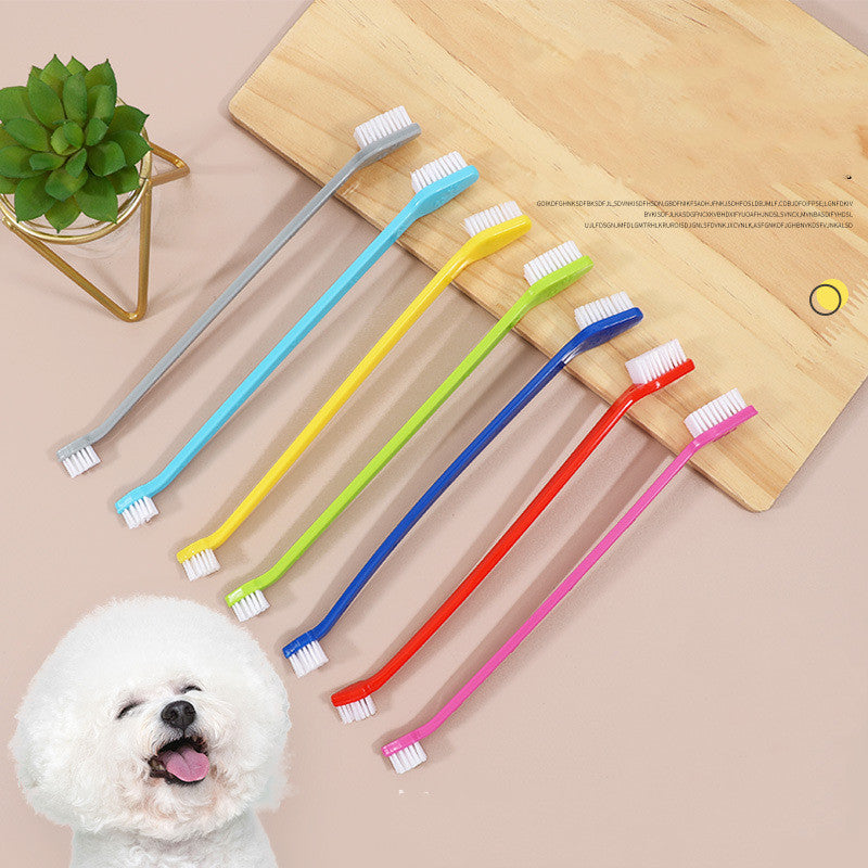 KFX-6720317 Pet Long Handle Double Head Toothbrush for Gingival Care in Various Colors