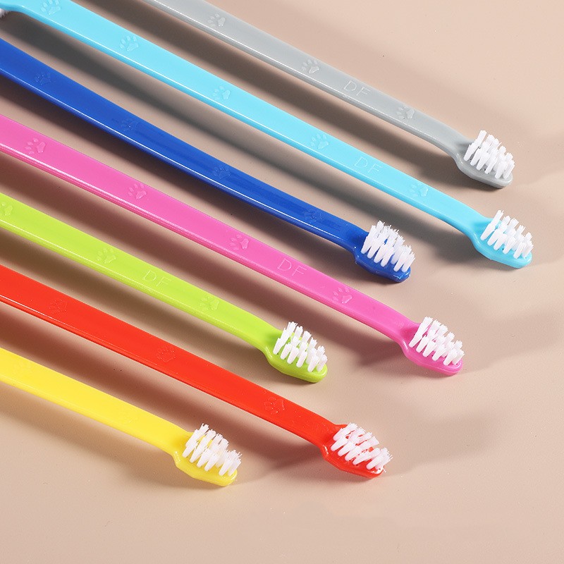 KFX-6720317 Pet Long Handle Double Head Toothbrush for Gingival Care in Various Colors