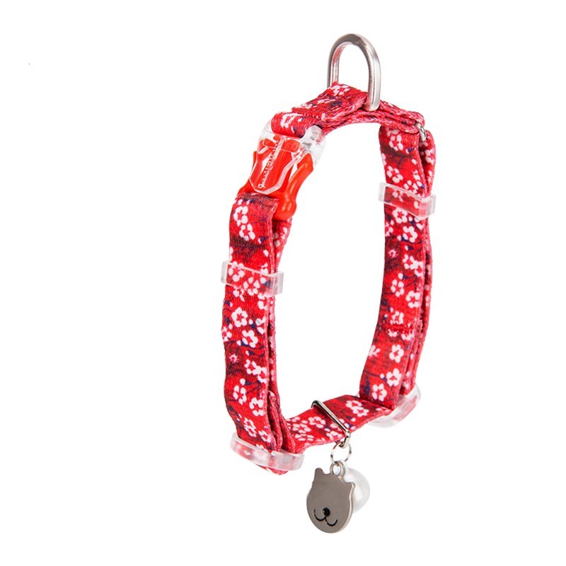 KFX-6720445 Fragmented Flower Design Cat Collar with Aluminum Buckle and Zinc Alloy Bell