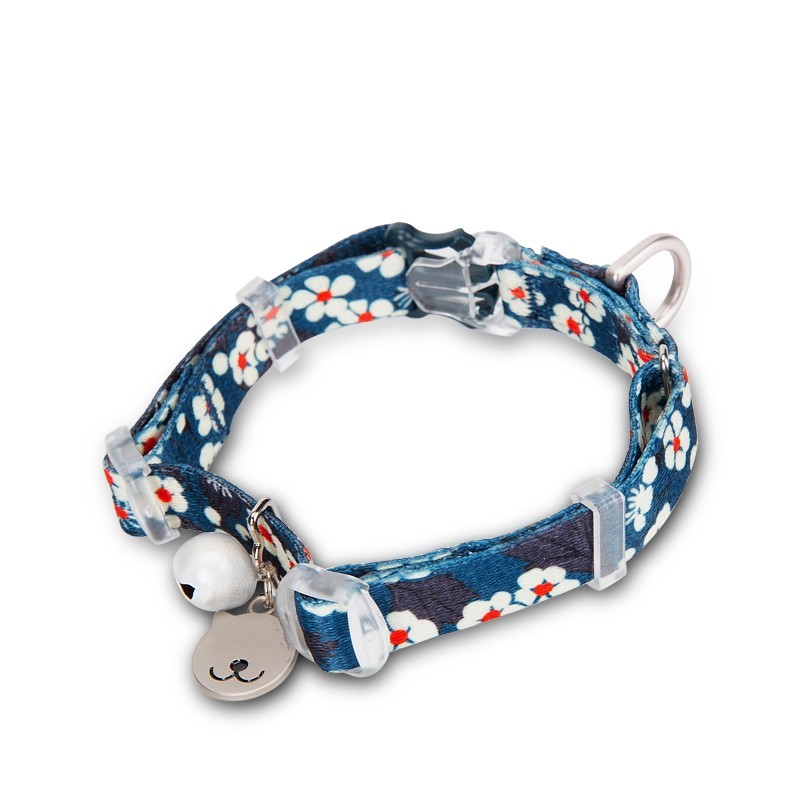 KFX-6720445 Fragmented Flower Design Cat Collar with Aluminum Buckle and Zinc Alloy Bell