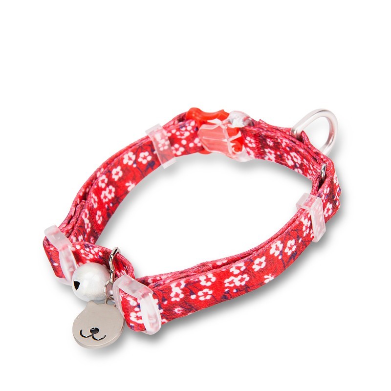 KFX-6720445 Fragmented Flower Design Cat Collar with Aluminum Buckle and Zinc Alloy Bell