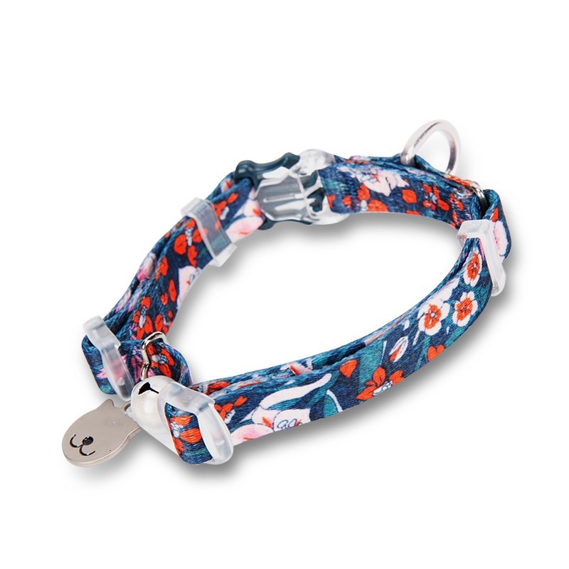 KFX-6720445 Fragmented Flower Design Cat Collar with Aluminum Buckle and Zinc Alloy Bell