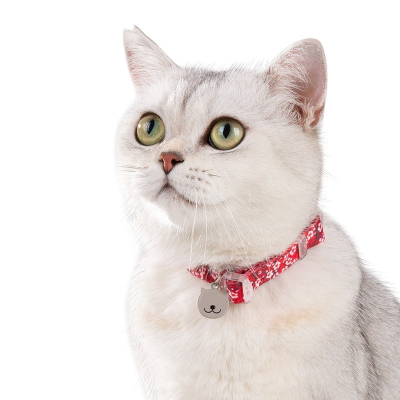 KFX-6720445 Fragmented Flower Design Cat Collar with Aluminum Buckle and Zinc Alloy Bell