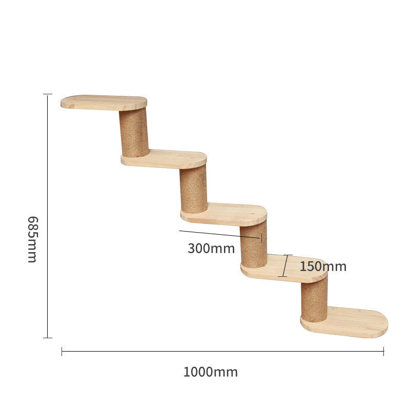 KFX-6721725 Wall-Mounted Solid Wood Cat Climbing Frame with Platforms, Ladders, and Accessories