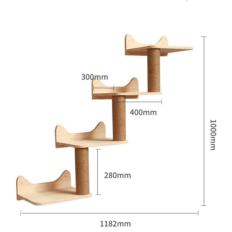 KFX-6721725 Wall-Mounted Solid Wood Cat Climbing Frame with Platforms, Ladders, and Accessories