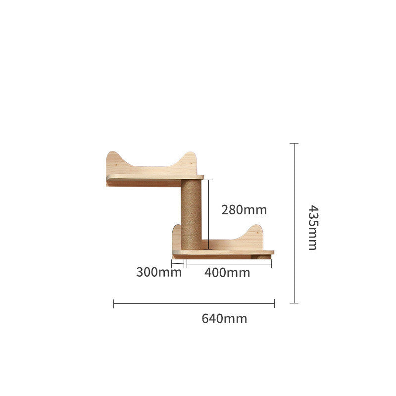 KFX-6721725 Wall-Mounted Solid Wood Cat Climbing Frame with Platforms, Ladders, and Accessories