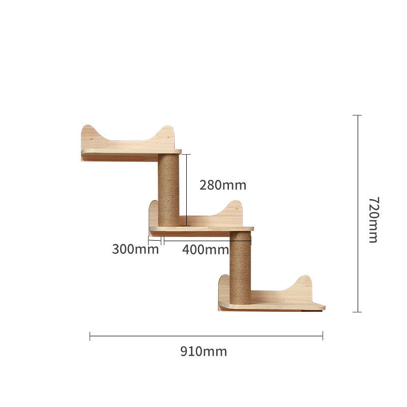 KFX-6721725 Wall-Mounted Solid Wood Cat Climbing Frame with Platforms, Ladders, and Accessories