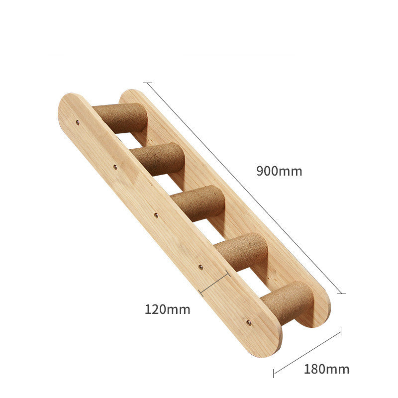 KFX-6721725 Wall-Mounted Solid Wood Cat Climbing Frame with Platforms, Ladders, and Accessories