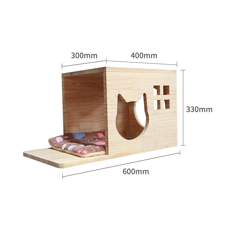 KFX-6721725 Wall-Mounted Solid Wood Cat Climbing Frame with Platforms, Ladders, and Accessories