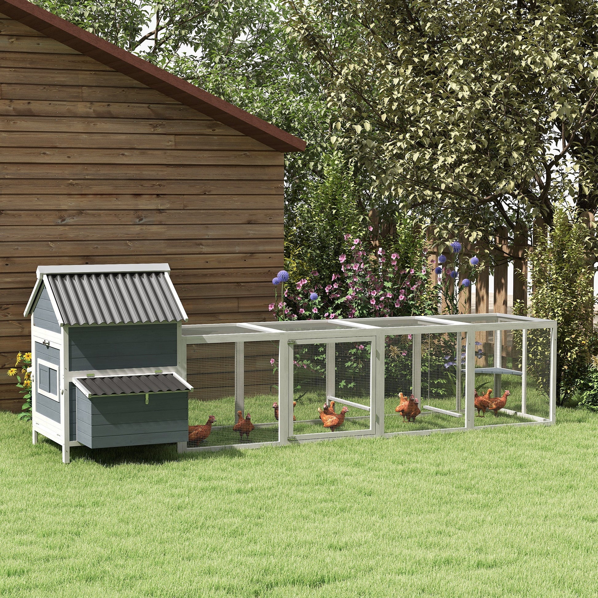 KFX-6722109 Extra Large Wooden Chicken Coop with Nesting Boxes and Run Cage - Accommodates 10-15 Chickens