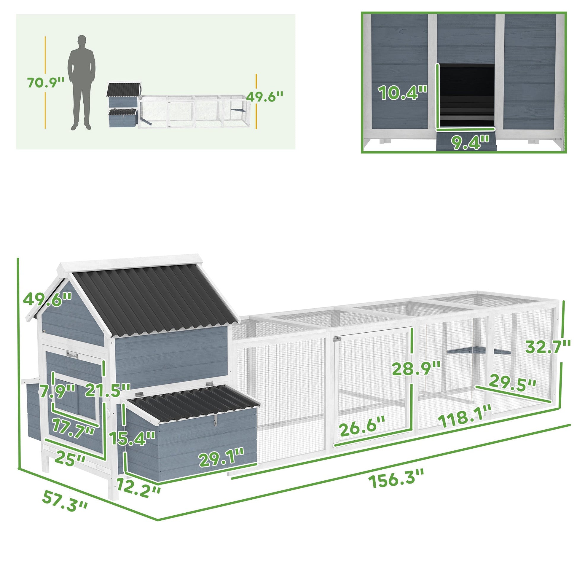 KFX-6722109 Extra Large Wooden Chicken Coop with Nesting Boxes and Run Cage - Accommodates 10-15 Chickens