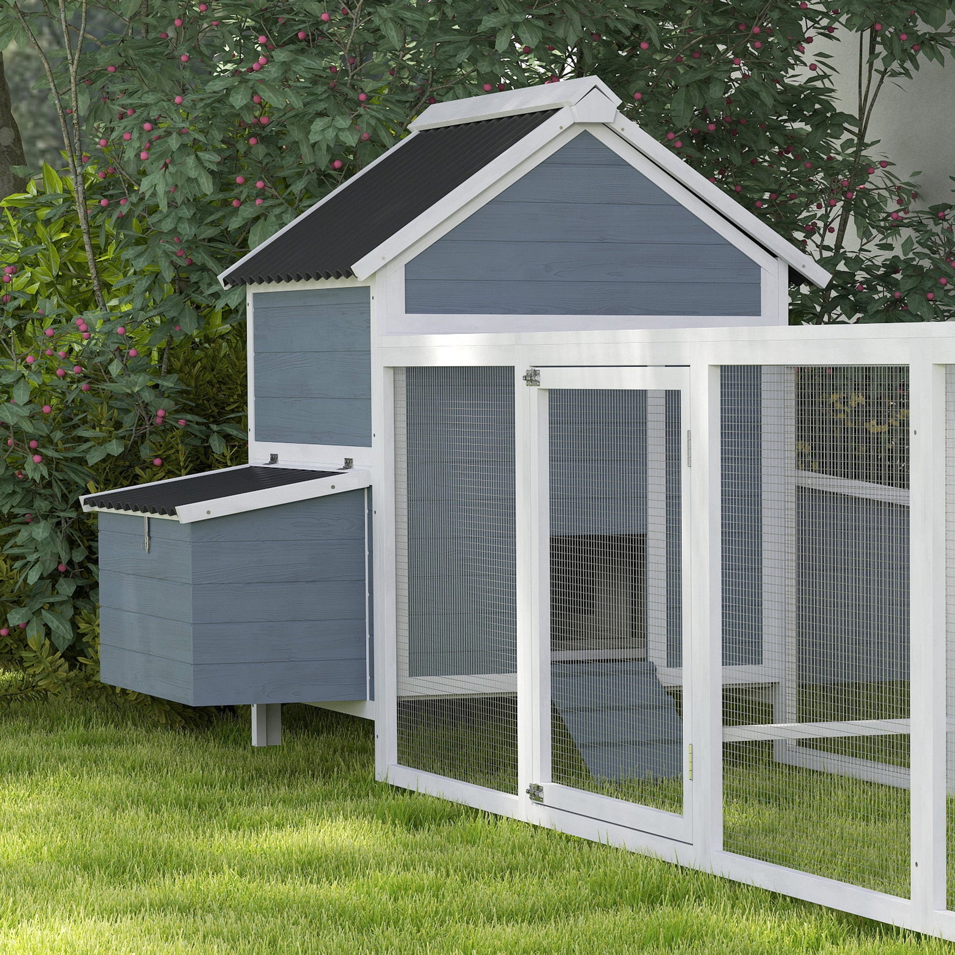KFX-6722109 Extra Large Wooden Chicken Coop with Nesting Boxes and Run Cage - Accommodates 10-15 Chickens