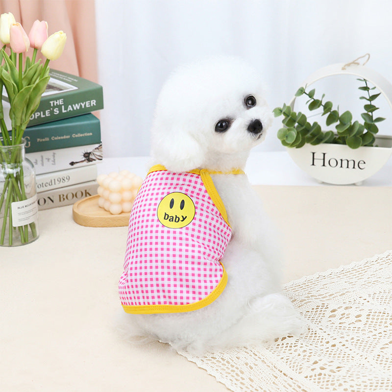 KFX-6726589 Casual Two-Legged Dog Clothes for Spring and Summer in Black, Yellow, and Red Grid Patterns