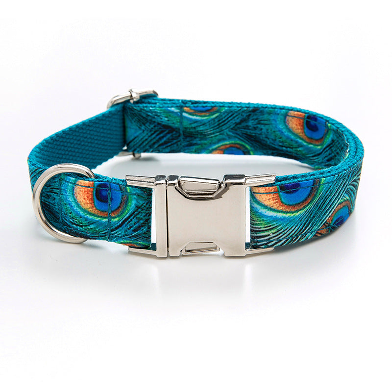 KFX-6730045 Peacock Zinc Alloy Buckle Dog Collar with Towing Rope, Available in XS to XL