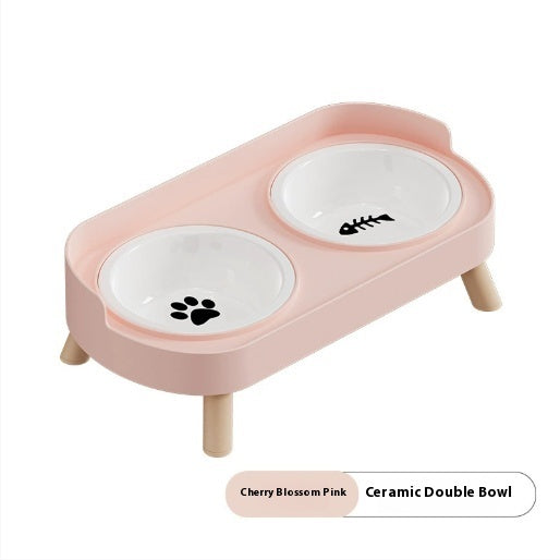 KFX-6730173 Double Bowl Stainless Steel and Ceramic Feeding Station for Cats - Available in Multiple Colors