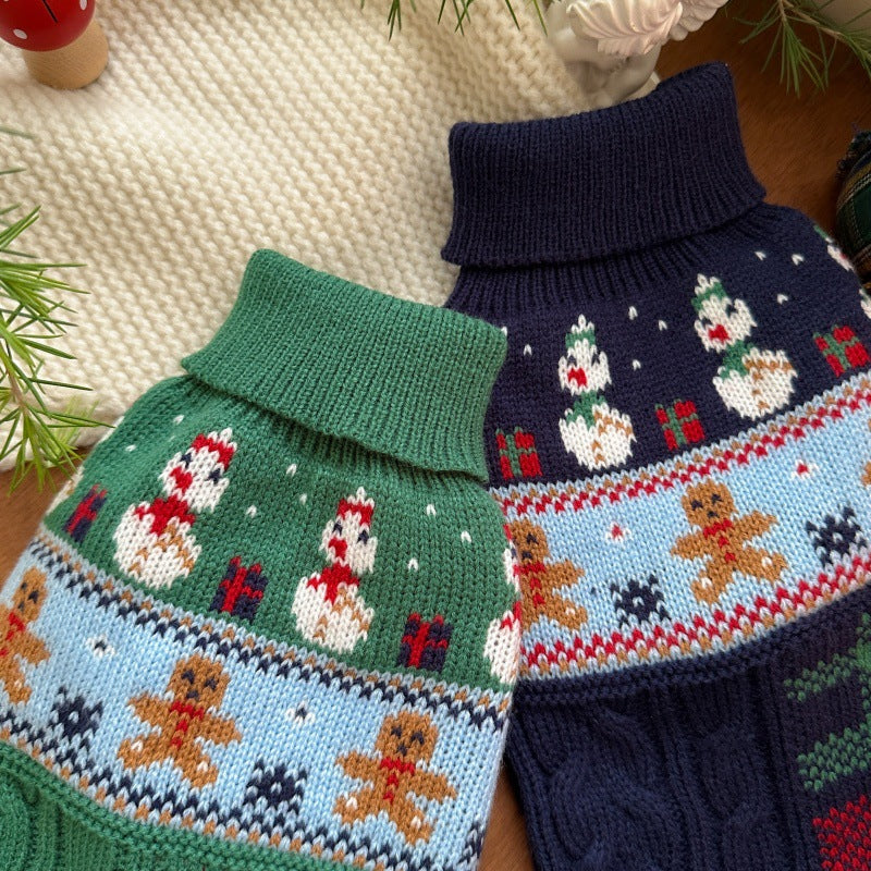 KFX-6731965 Snowman & Gingerbread Man Pet Sweater in Red, Green, Navy Blue - Multiple Sizes Available