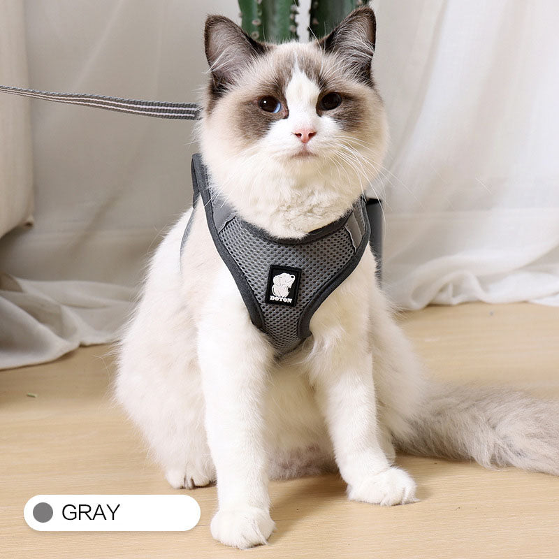 KFX-6733245 Comfortable Anti-Strike Cat Harness for Easy Outdoor Walks - Available in Blue, Turquoise Green, Silver Gray, and Fruit Green