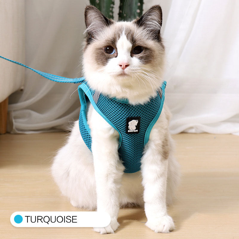 KFX-6733245 Comfortable Anti-Strike Cat Harness for Easy Outdoor Walks - Available in Blue, Turquoise Green, Silver Gray, and Fruit Green