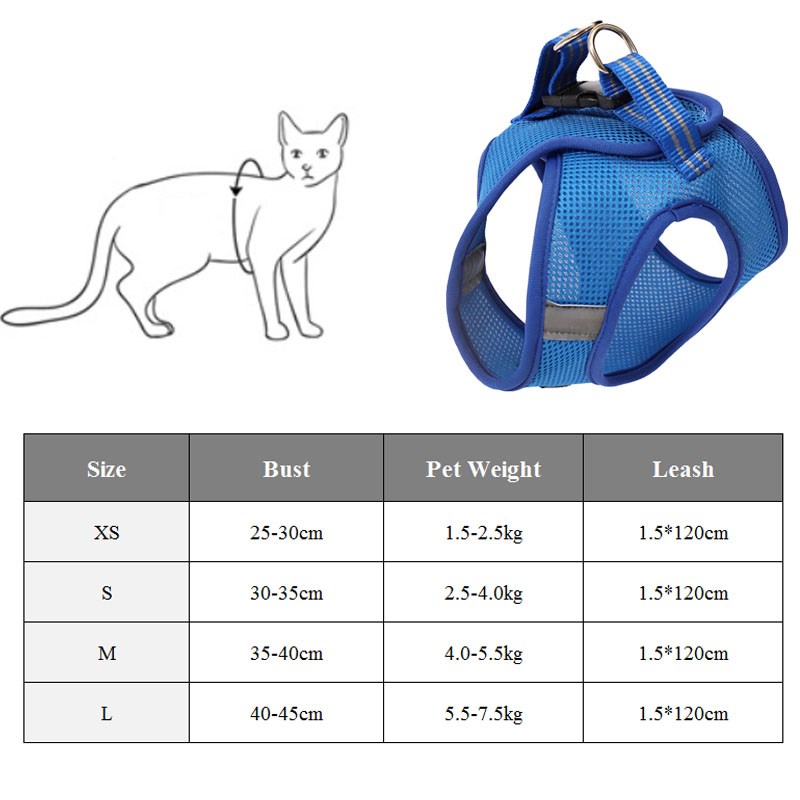 KFX-6733245 Comfortable Anti-Strike Cat Harness for Easy Outdoor Walks - Available in Blue, Turquoise Green, Silver Gray, and Fruit Green