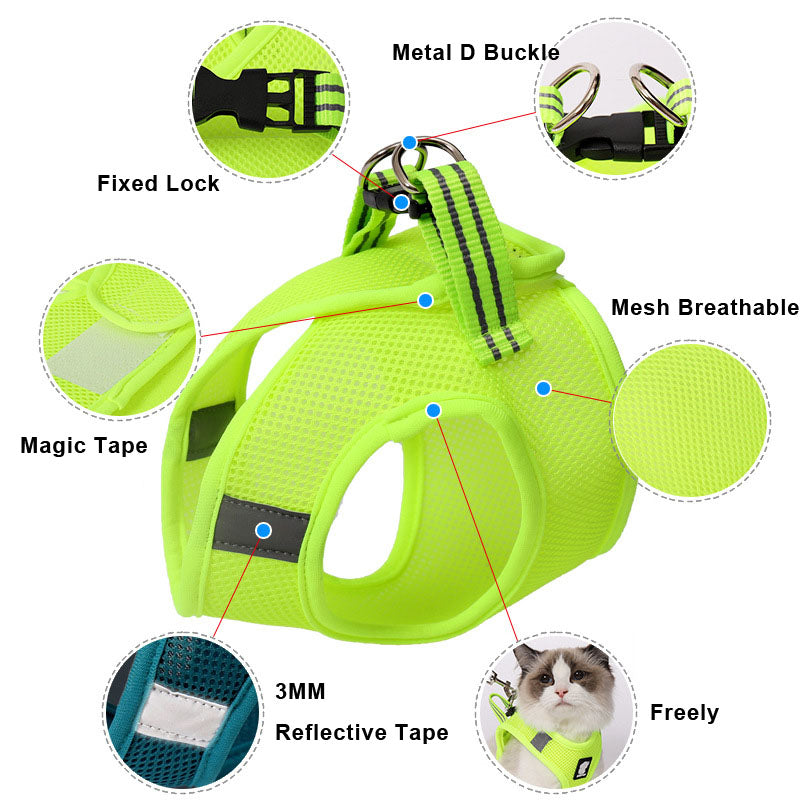 KFX-6733245 Comfortable Anti-Strike Cat Harness for Easy Outdoor Walks - Available in Blue, Turquoise Green, Silver Gray, and Fruit Green