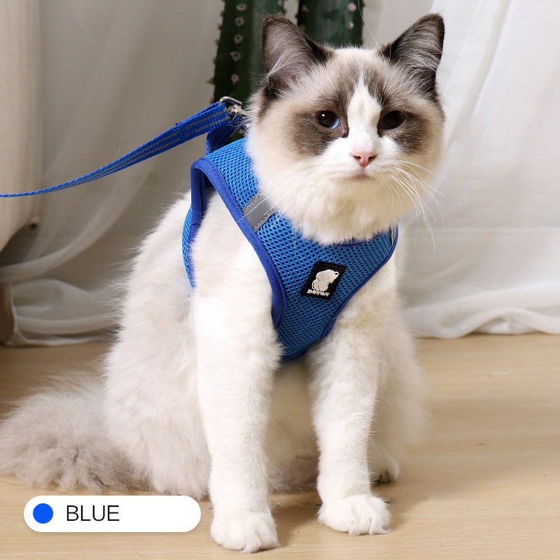 KFX-6733245 Comfortable Anti-Strike Cat Harness for Easy Outdoor Walks - Available in Blue, Turquoise Green, Silver Gray, and Fruit Green