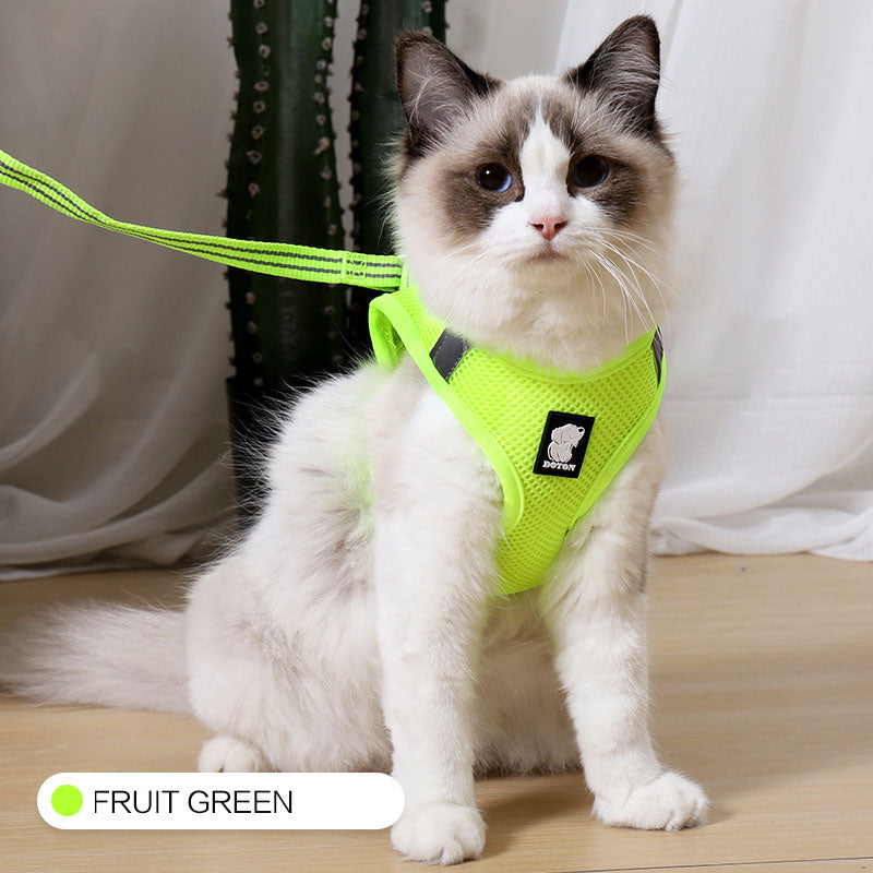 KFX-6733245 Comfortable Anti-Strike Cat Harness for Easy Outdoor Walks - Available in Blue, Turquoise Green, Silver Gray, and Fruit Green