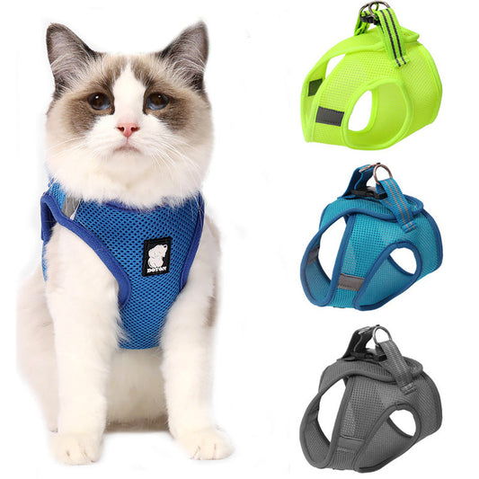 KFX-6733245 Comfortable Anti-Strike Cat Harness for Easy Outdoor Walks - Available in Blue, Turquoise Green, Silver Gray, and Fruit Green