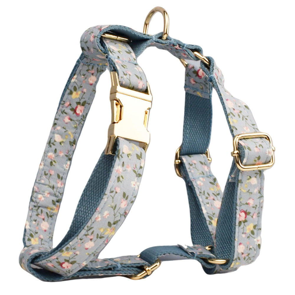 KFX-6733757 Blue Floral Dog Collar and Leash Set with Bow and Accessories for Pet Accessories