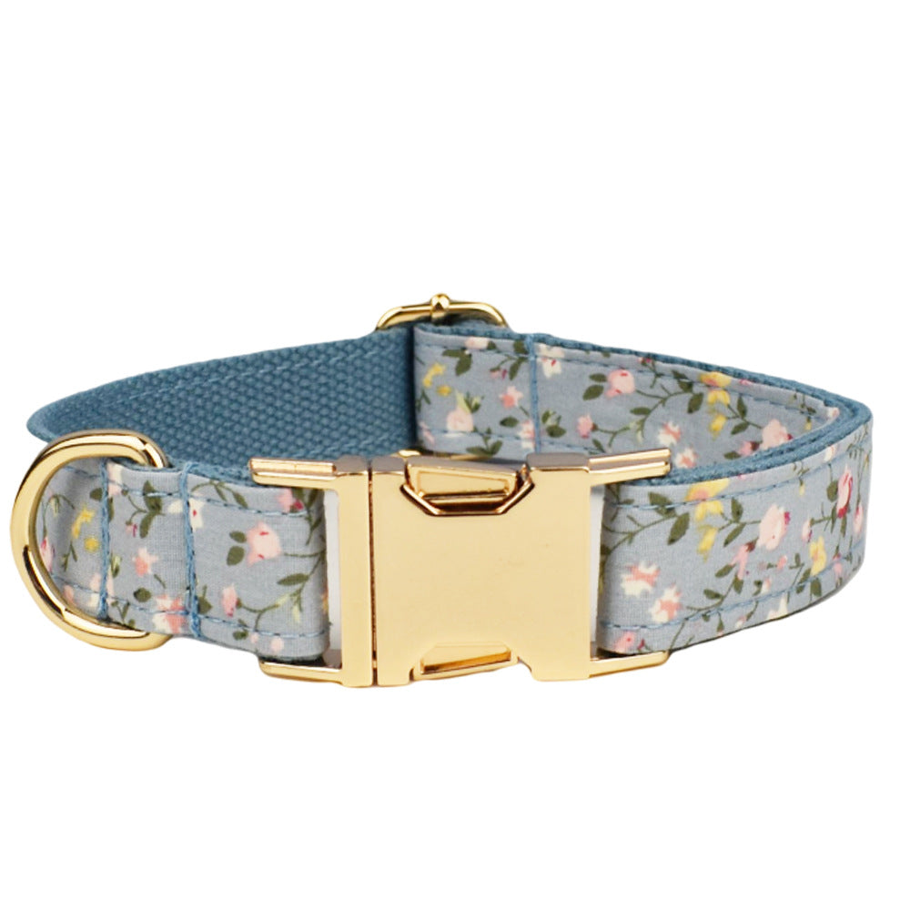 KFX-6733757 Blue Floral Dog Collar and Leash Set with Bow and Accessories for Pet Accessories