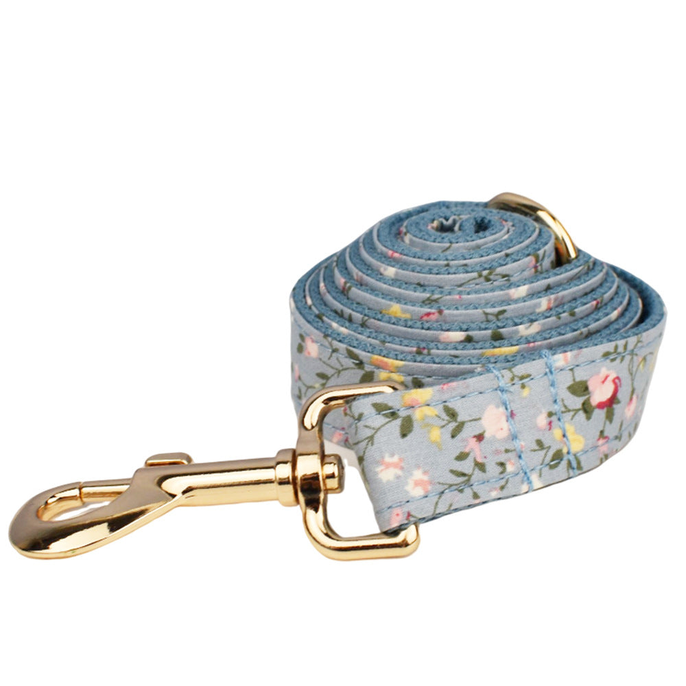 KFX-6733757 Blue Floral Dog Collar and Leash Set with Bow and Accessories for Pet Accessories