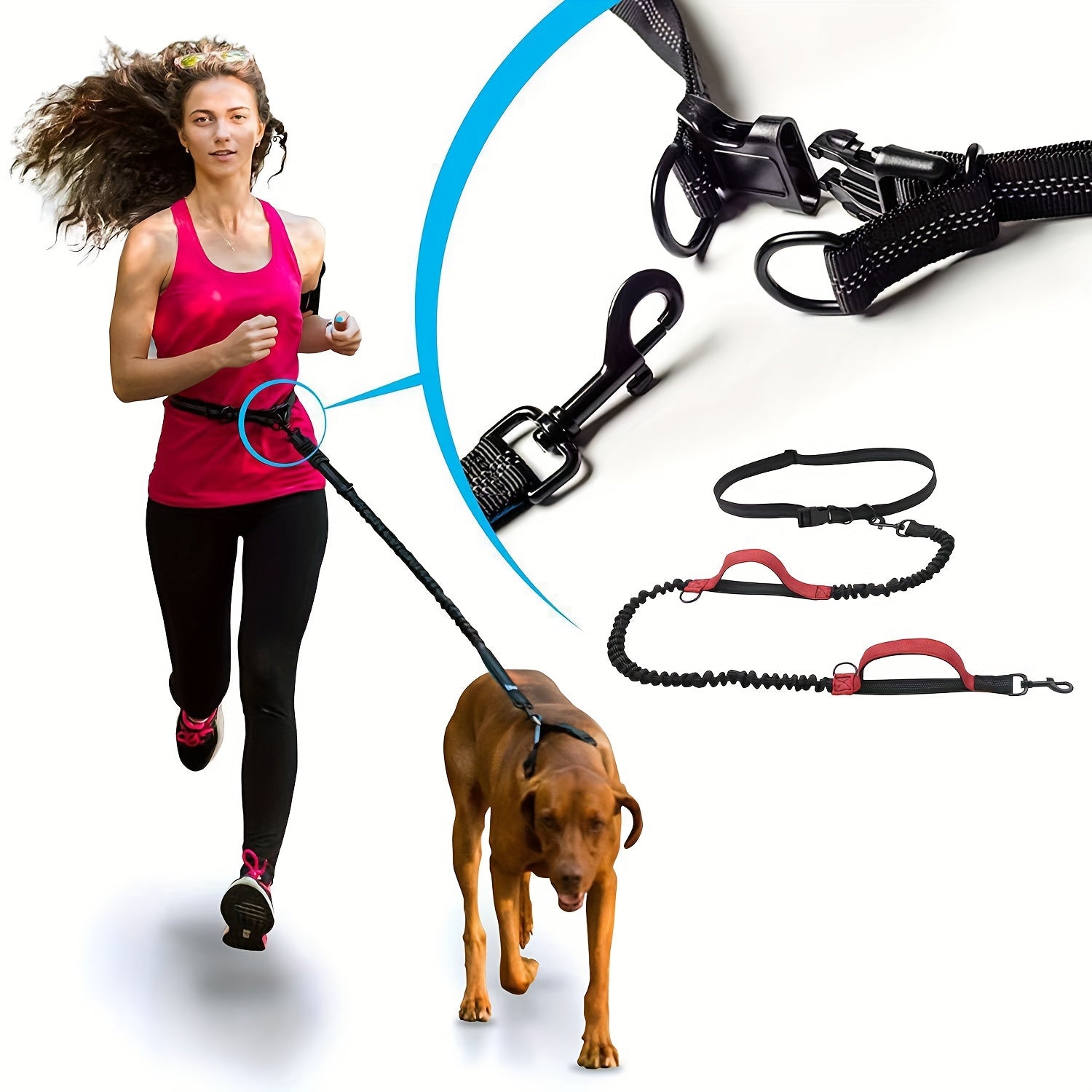 KFX-6735421 Hands-Free Dog Leash with Adjustable Waist Belt for Active Walking and Running